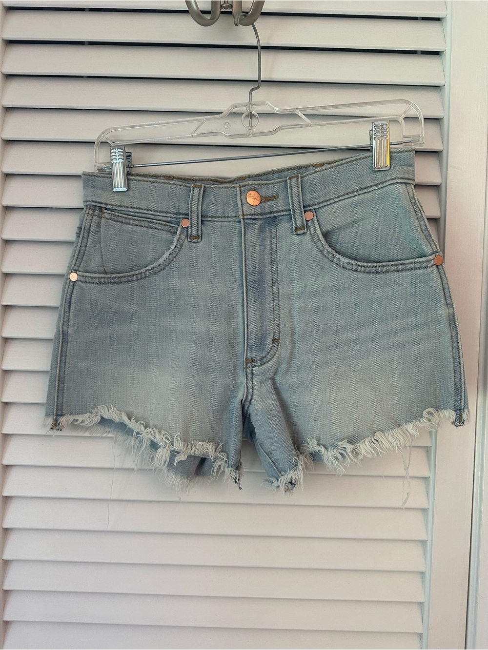 Wrangler Light Blue Frayed Hem Denim Shorts